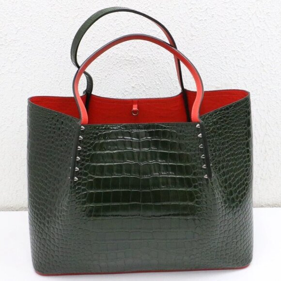 Christian Louboutin Calfskin Crocodile Embossed Spikes Large Cabarock Bag- Green - Picture 6 of 15
